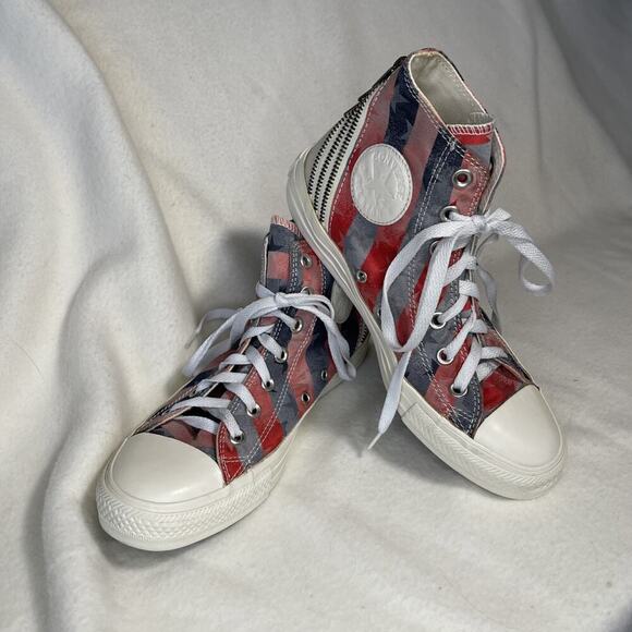 Converse American Flag Hi Top Red White Blue Stars Stripes Zippers US M-8/W10 - Picture 1 of 7